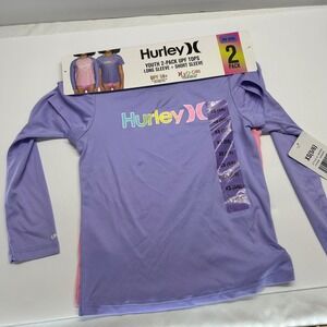 Hurley Girls 2-Pack UPF 50+ Rash Guard Swim Tops Purple Pink XS 5/6 NWT Snag